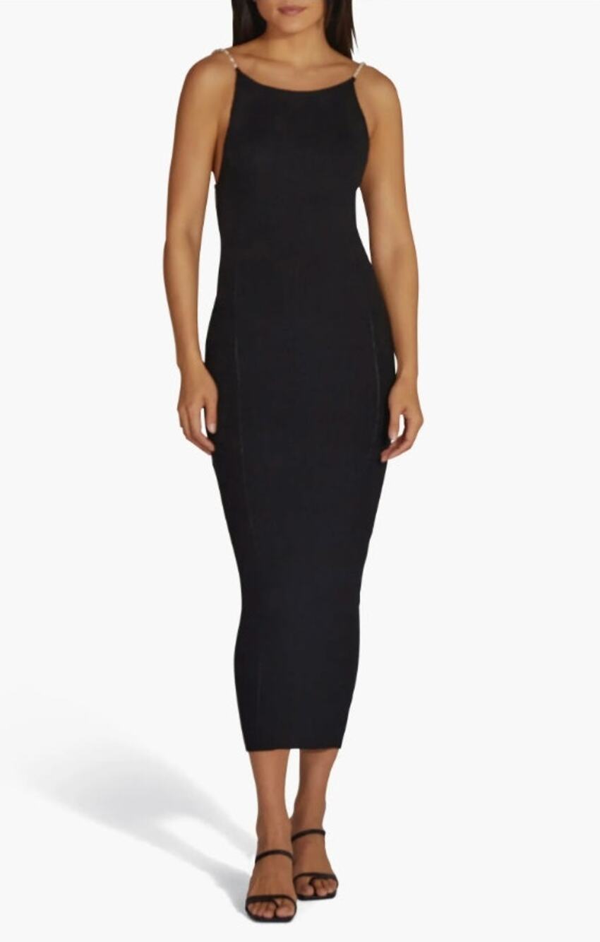 Favorite Daughter Imitation Pearl Strap Dress Black Size XL NWT Ribbed Knit